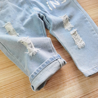 IENENS - Ropa para bebé, pantalones vaqueros con agujeros y estampado de arcoíris, mono de mezclilla, pantalones largos para bebés de 0 a 4 años