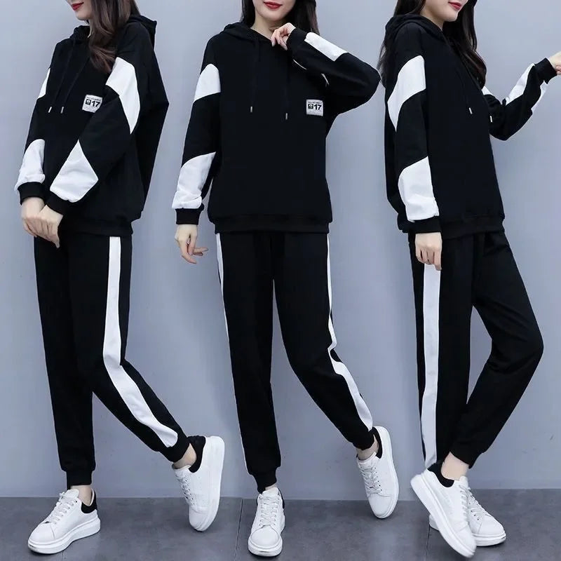Conjunto deportivo de dos piezas para mujer, informal, holgado y a la moda, de talla grande, para primavera y otoño, nuevo estilo, 200 libras, ropa femenina de talla grande.