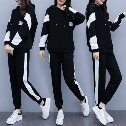 Conjunto deportivo de dos piezas para mujer, informal, holgado y a la moda, de talla grande, para primavera y otoño, nuevo estilo, 200 libras, ropa femenina de talla grande.