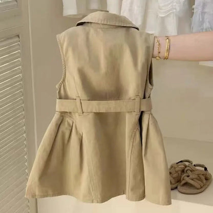 Vestidos de verano sin mangas para niñas, estilo rompevientos, con cintura elástica y colores sólidos, para el trabajo