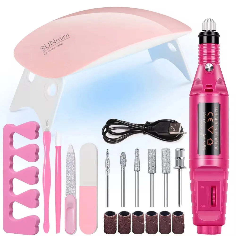 LINMANDA Kit profesional de taladro eléctrico para uñas con USB, lima de esmalte y lámpara UV LED para uñas, secador de manicura en gel, lámpara acrílica, juego de inicio