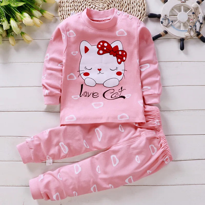 Ropa de algodón para niña, conjunto de invierno para bebé recién nacido, 2 conjuntos de pijamas de primavera para niños de 0 a 5 años, ropa informal de dibujos animados para bebé