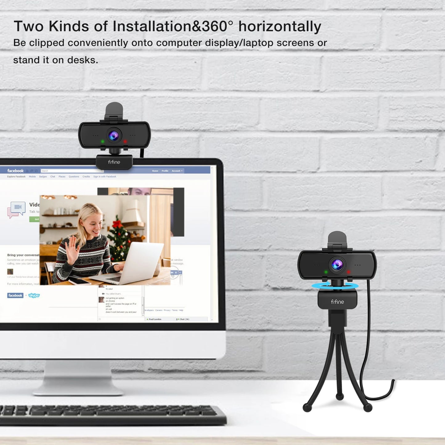 Cámara web FIFINE 1440p Full HD para PC con micrófono, trípode, para computadoras de escritorio y portátiles con conexión USB, cámara web con transmisión en vivo para videollamadas - K420