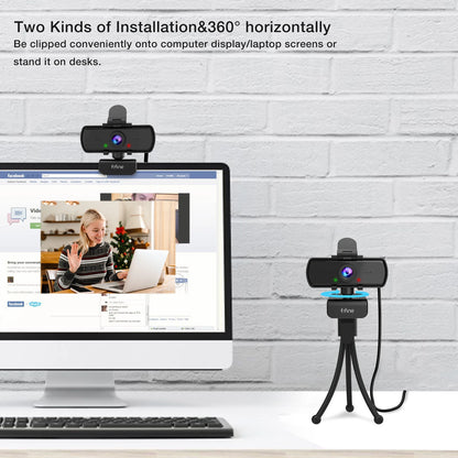Cámara web FIFINE 1440p Full HD para PC con micrófono, trípode, para computadoras de escritorio y portátiles con conexión USB, cámara web con transmisión en vivo para videollamadas - K420