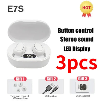 Auriculares inalámbricos TWS E7S con Bluetooth, deportivos, resistentes al agua, con micrófono y función de música, compatibles con todos los teléfonos inteligentes.