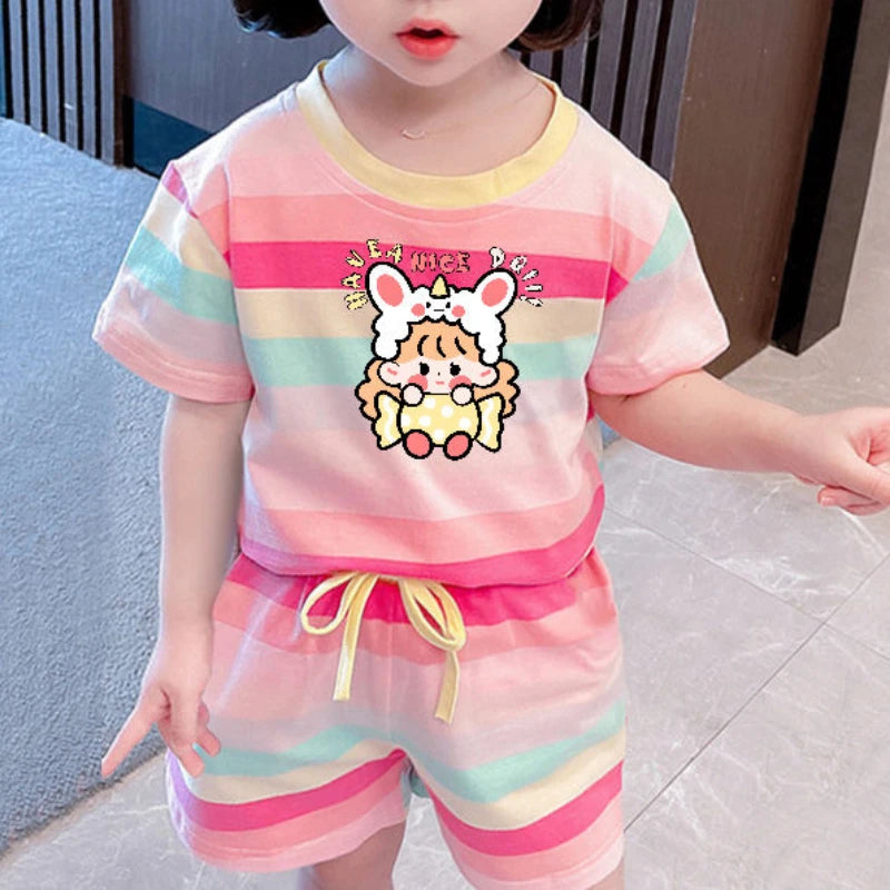 Conjuntos de ropa de verano de Hello Kitty para niñas pequeñas, camiseta de manga corta y pantalones cortos con cintura elástica, 2 piezas