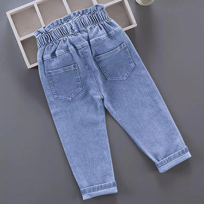 Pantalones vaqueros de felpa de invierno para niñas pequeñas con estampado de mariposas y dibujos animados, a la moda, para el tiempo libre, para mantener el calor, de 1 a 6 años