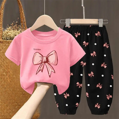 Conjuntos de verano para niñas, ropa para niños pequeños, camiseta de moda, top y pantalones, 2 piezas
