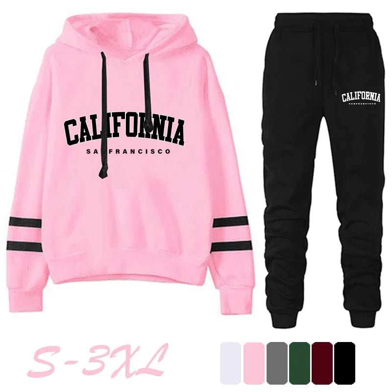 Chándal informal de rayas para mujer de California, sudadera con capucha, pantalón o traje versátil, sencillo, gran oferta, conjuntos urbanos tallas S-3XL