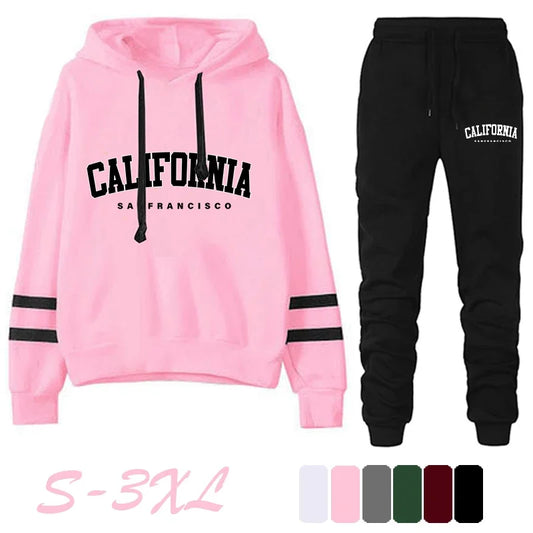 Chándal informal de rayas para mujer de California, sudadera con capucha, pantalón o traje versátil, sencillo, gran oferta, conjuntos urbanos tallas S-3XL