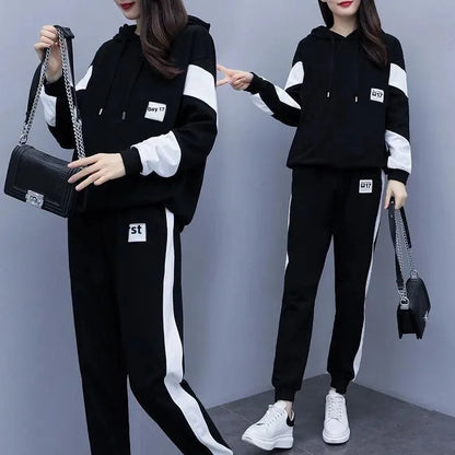 Conjunto deportivo de dos piezas para mujer, informal, holgado y a la moda, de talla grande, para primavera y otoño, nuevo estilo, 200 libras, ropa femenina de talla grande.