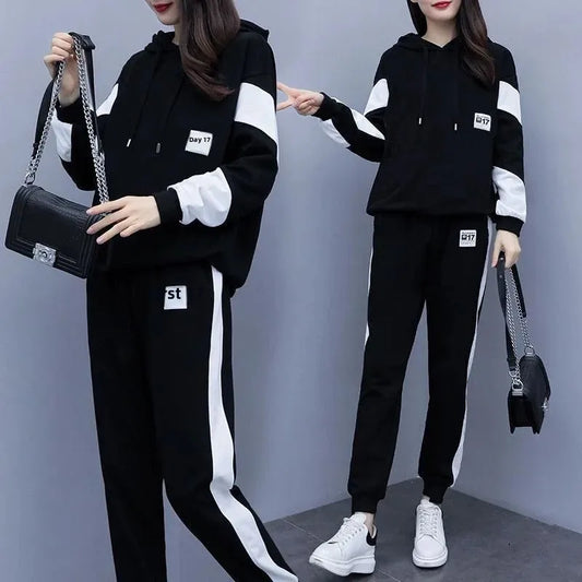 Conjunto deportivo de dos piezas para mujer, informal, holgado y a la moda, de talla grande, para primavera y otoño, nuevo estilo, 200 libras, ropa femenina de talla grande.