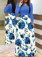 2023 European and American style floral print color matching long sleeved dress, long women's large swing skirt