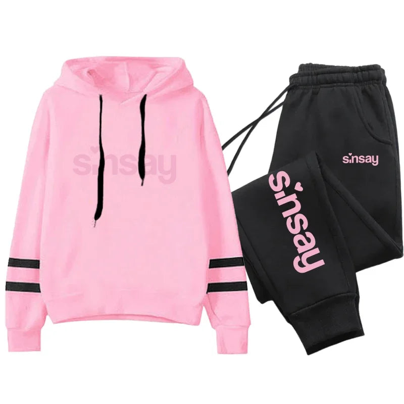 Jogging Women Tracksuit Daily Outdoor Autumn Winter Quality Hoodies Casual Single Piece Stripe Sweatshirt and Sweatpants Comfort