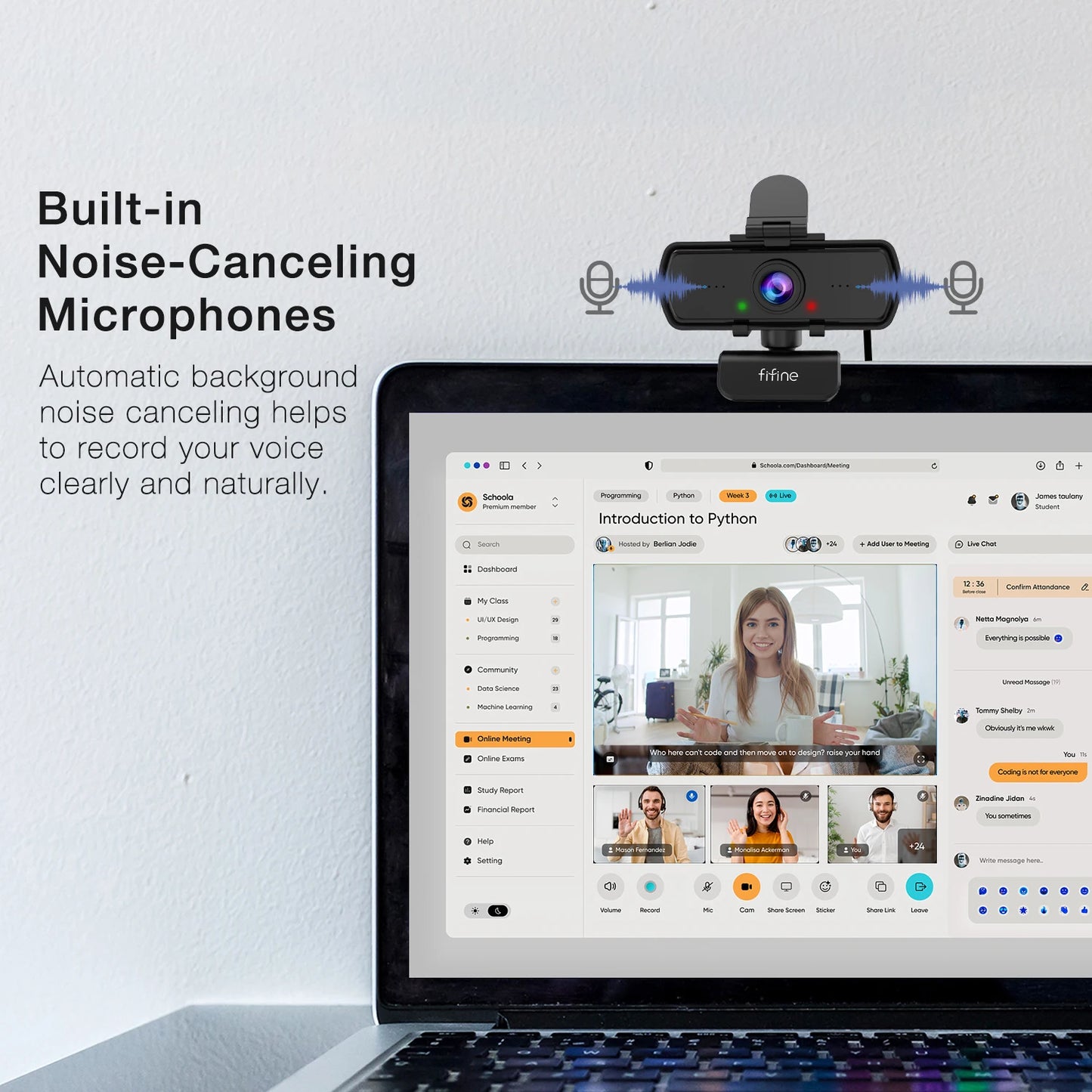 Cámara web FIFINE 1440p Full HD para PC con micrófono, trípode, para computadoras de escritorio y portátiles con conexión USB, cámara web con transmisión en vivo para videollamadas - K420