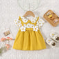 Vestido de verano para niña de 0 a 3 años, de algodón, con estampado floral, de dos piezas y tirantes finos, de manga corta.
