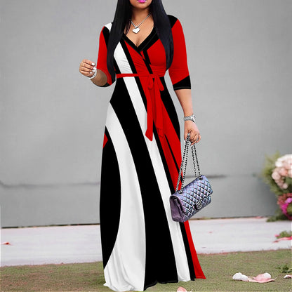 Maxi Dress for Women Casual Sundress V-Neck 3/4 Sleeve Plus Size
