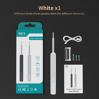 Limpiador de oídos NE3, herramienta de eliminación de cerumen de alta precisión con cámara y luz LED, otoscopio inalámbrico, kit de limpieza de oídos inteligente, el mejor regalo.