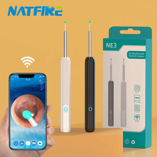 Limpiador de oídos NE3, herramienta de eliminación de cerumen de alta precisión con cámara y luz LED, otoscopio inalámbrico, kit de limpieza de oídos inteligente, el mejor regalo.