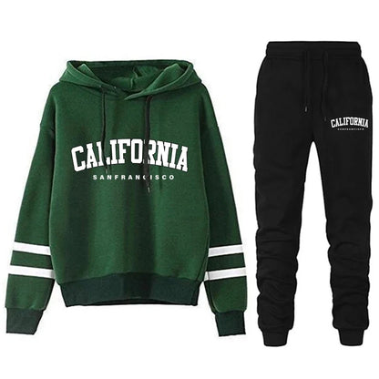 Chándal informal de rayas para mujer de California, sudadera con capucha, pantalón o traje versátil, sencillo, gran oferta, conjuntos urbanos tallas S-3XL