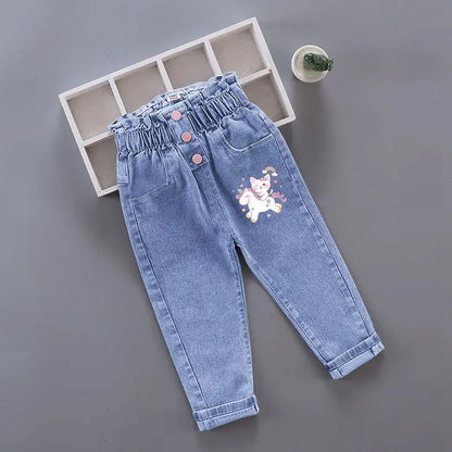 Pantalones vaqueros de felpa de invierno para niñas pequeñas con estampado de mariposas y dibujos animados, a la moda, para el tiempo libre, para mantener el calor, de 1 a 6 años