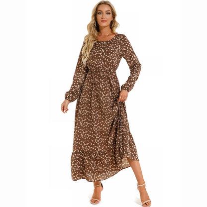 Vestidos largos bohemios informales de manga larga y cintura alta para mujer, de gasa, para playa, primavera y otoño, con estampado floral