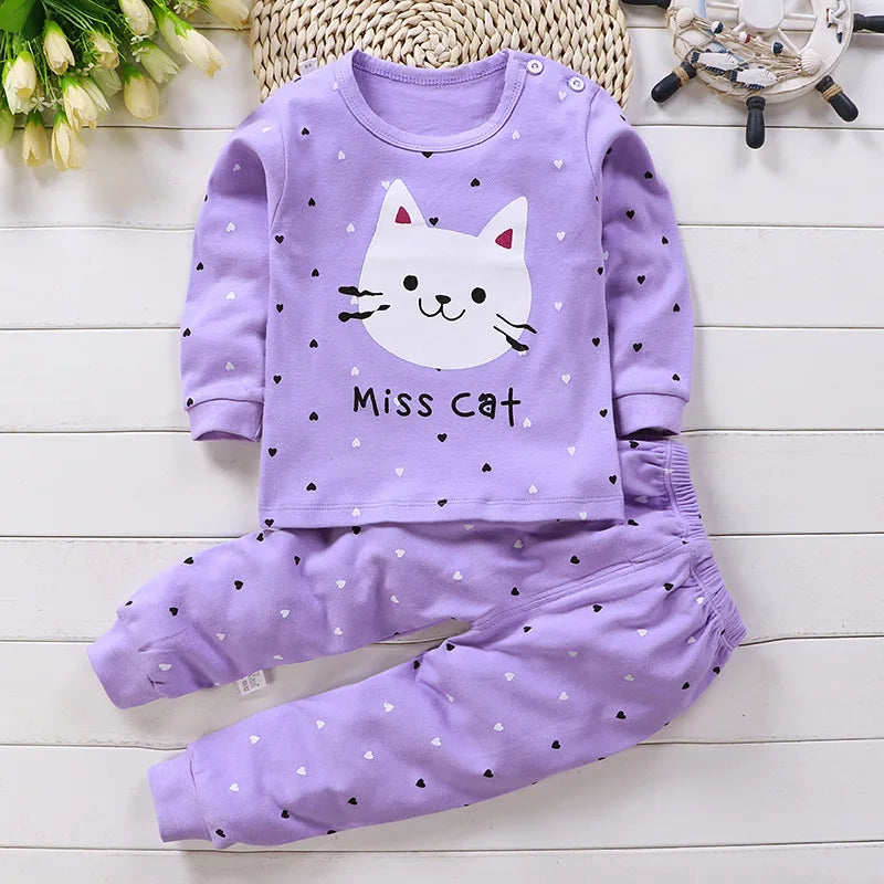 Ropa de algodón para niña, conjunto de invierno para bebé recién nacido, 2 conjuntos de pijamas de primavera para niños de 0 a 5 años, ropa informal de dibujos animados para bebé