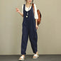 Enterizo sencillo sin mangas con pantalones largos para mujer, de verano, de algodón fino con bolsillos, informal, multicolor, con cuello en V y tirantes