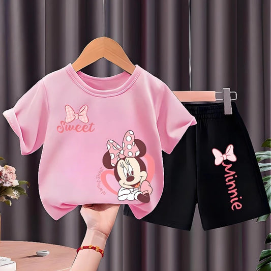 Conjunto de dos piezas de camiseta y pantalones cortos para niña, camiseta de manga corta con cuello redondo, conjunto informal para niña, pantalones cortos transpirables de verano