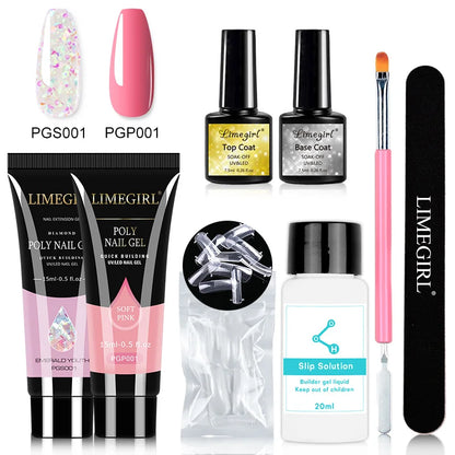 Kit Nail Art Limegirl, gel de uñas polivinílico, gel de remojo extensible, kit de esmalte de gel acrílico para principiantes, gel semipermanente
