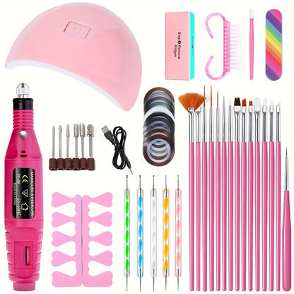 LINMANDA Kit profesional de taladro eléctrico para uñas con USB, lima de esmalte y lámpara UV LED para uñas, secador de manicura en gel, lámpara acrílica, juego de inicio