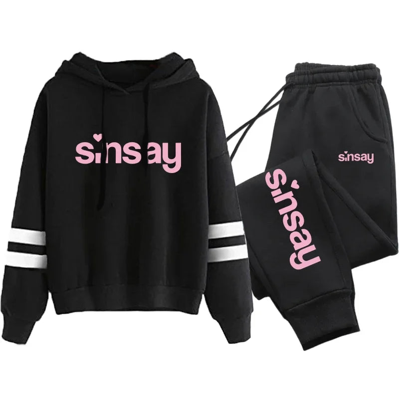 Jogging Women Tracksuit Daily Outdoor Autumn Winter Quality Hoodies Casual Single Piece Stripe Sweatshirt and Sweatpants Comfort