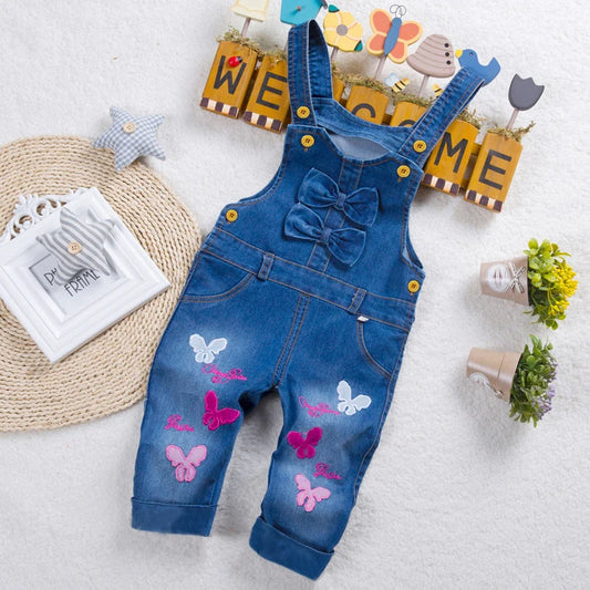 IENENS - Monos para bebé niña, pantalones vaqueros para niño, pantalones con bordado de mariposa, mono infantil de 0 a 4 años