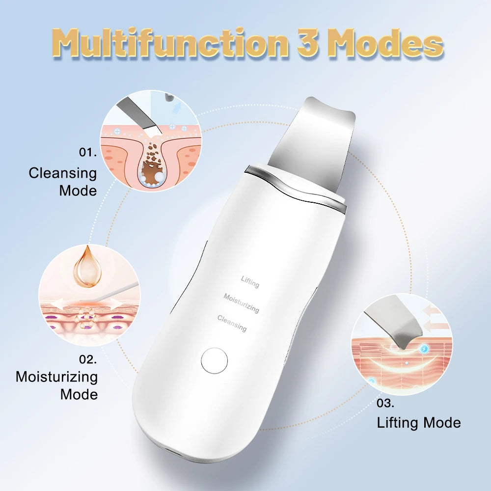 Limpiador ultrasónico de poros, exfoliante, eliminador de puntos negros, limpieza facial profunda, limpiador facial ultrasónico con pala iónica.