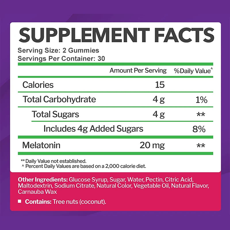 Gomitas de melatonina de 20 mg: concilia el sueño de forma natural, combate el insomnio, refuerza el sistema inmunitario y mejora la calidad del descanso.