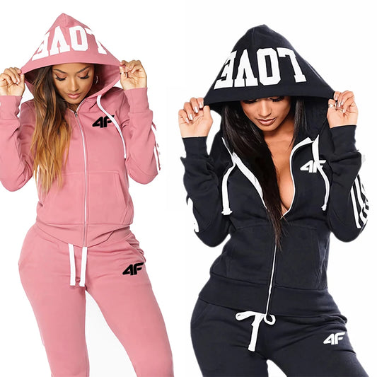 Chándal con capucha para mujer, pantalones deportivos para todas las estaciones, chaqueta deportiva diaria, ropa deportiva para mujer, conjuntos casuales sexis con cremallera para exteriores