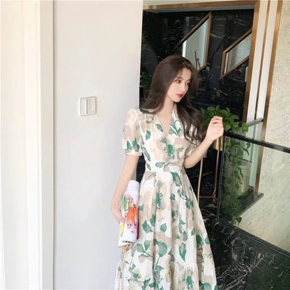 Vestido largo de verano 2025 con diseño de sal y dulce, largo hasta la pantorrilla, estilo hada, con sistema de flores dulces y fragantes para mujer