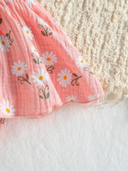 Conjunto de 2 piezas de peleles de algodón suave para recién nacidas, color rosa, con estampado de margaritas, de manga corta y diadema.