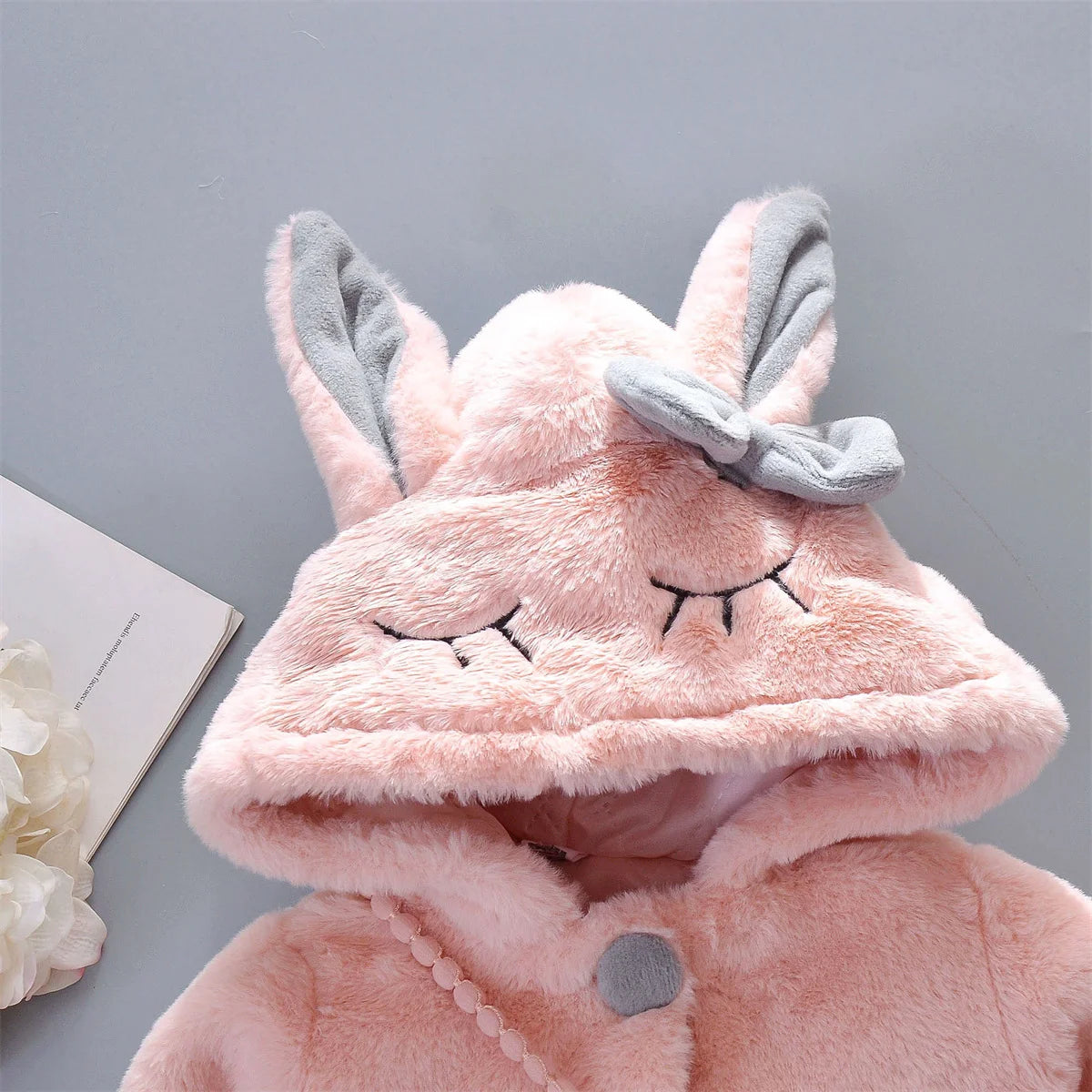 Conjunto de 2 piezas de ropa para niña, nueva chaqueta con capucha de conejo de manga larga, lazo de felpa de invierno, ropa para niños de 0 a 3 años.