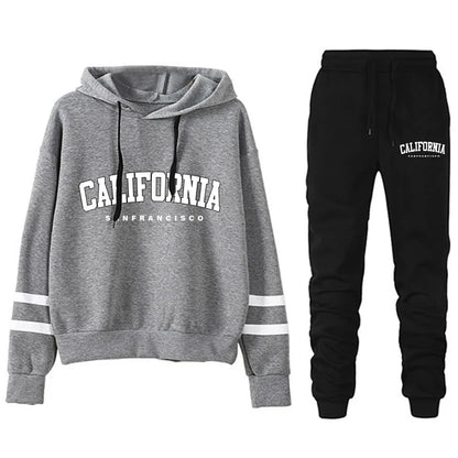 Chándal informal de rayas para mujer de California, sudadera con capucha, pantalón o traje versátil, sencillo, gran oferta, conjuntos urbanos tallas S-3XL