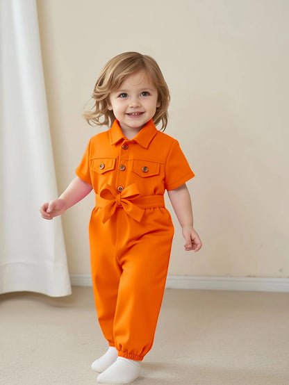 Conjunto de 2 piezas de verano para niña, de manga corta, informal, sencillo, con pantalón y cinturón