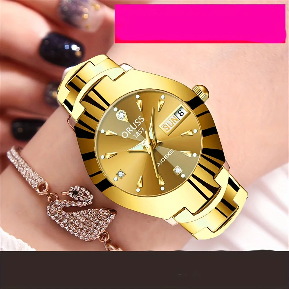 Hermoso reloj para mujer, personalidad elegante, moda, todo duradero, alta gama, atmósfera, tendencia suave, doble calendario, duradero c
