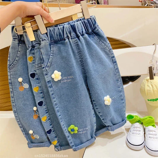 Pantalones vaqueros bordados para niña con flores, pantalones vaqueros para bebé niño y niña, pantalones Daduhey de pierna ancha, pantalones harén, ropa interior