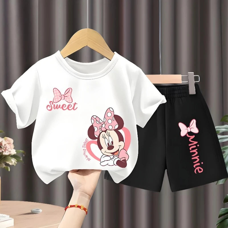 Conjunto de dos piezas de camiseta y pantalones cortos para niña, camiseta de manga corta con cuello redondo, conjunto informal para niña, pantalones cortos transpirables de verano