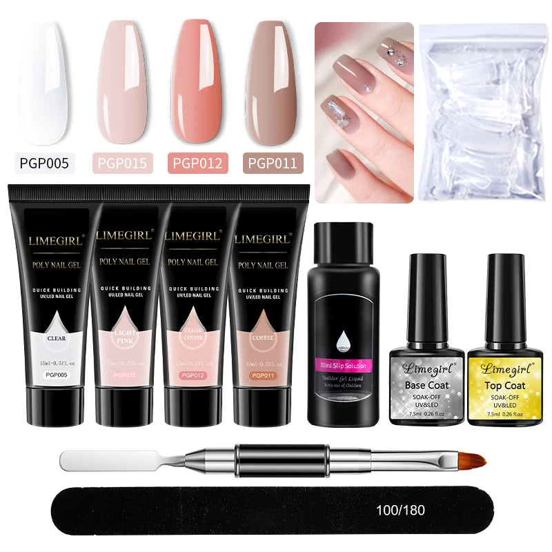 Kit Nail Art Limegirl, gel de uñas polivinílico, gel de remojo extensible, kit de esmalte de gel acrílico para principiantes, gel semipermanente