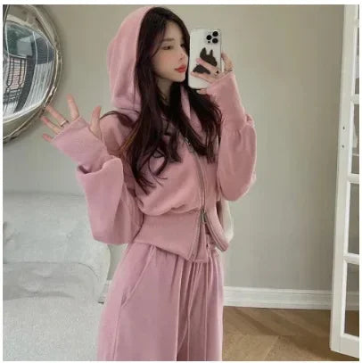 Conjunto deportivo de dos piezas para mujer, primavera otoño 2024, sudadera rosa, pantalones casuales, ropa para adelgazar.