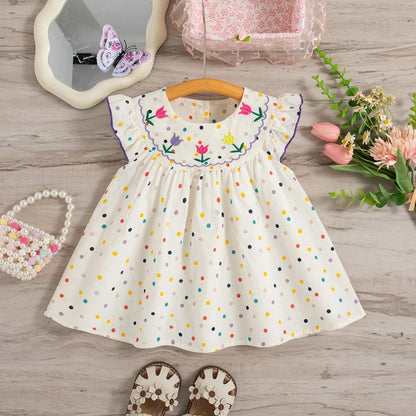 Vestido de verano para niña con lunares coloridos y bordado de flores, vestido de princesa para niña, bonitos vestidos de playa para niña.