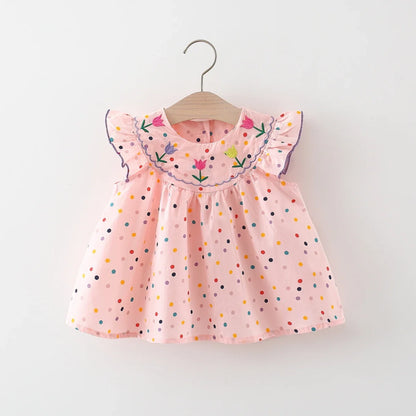 Vestido de verano para niña con lunares coloridos y bordado de flores, vestido de princesa para niña, bonitos vestidos de playa para niña.