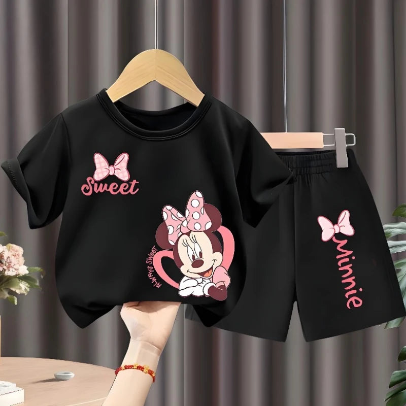 Conjunto de dos piezas de camiseta y pantalones cortos para niña, camiseta de manga corta con cuello redondo, conjunto informal para niña, pantalones cortos transpirables de verano