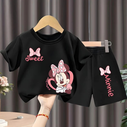 Conjunto de dos piezas de camiseta y pantalones cortos para niña, camiseta de manga corta con cuello redondo, conjunto informal para niña, pantalones cortos transpirables de verano